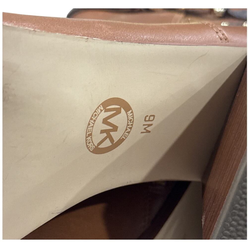 Michael Kors Brown Leather Ankle Boots MK Logo Heel Size 9 - Picture 8 of 8